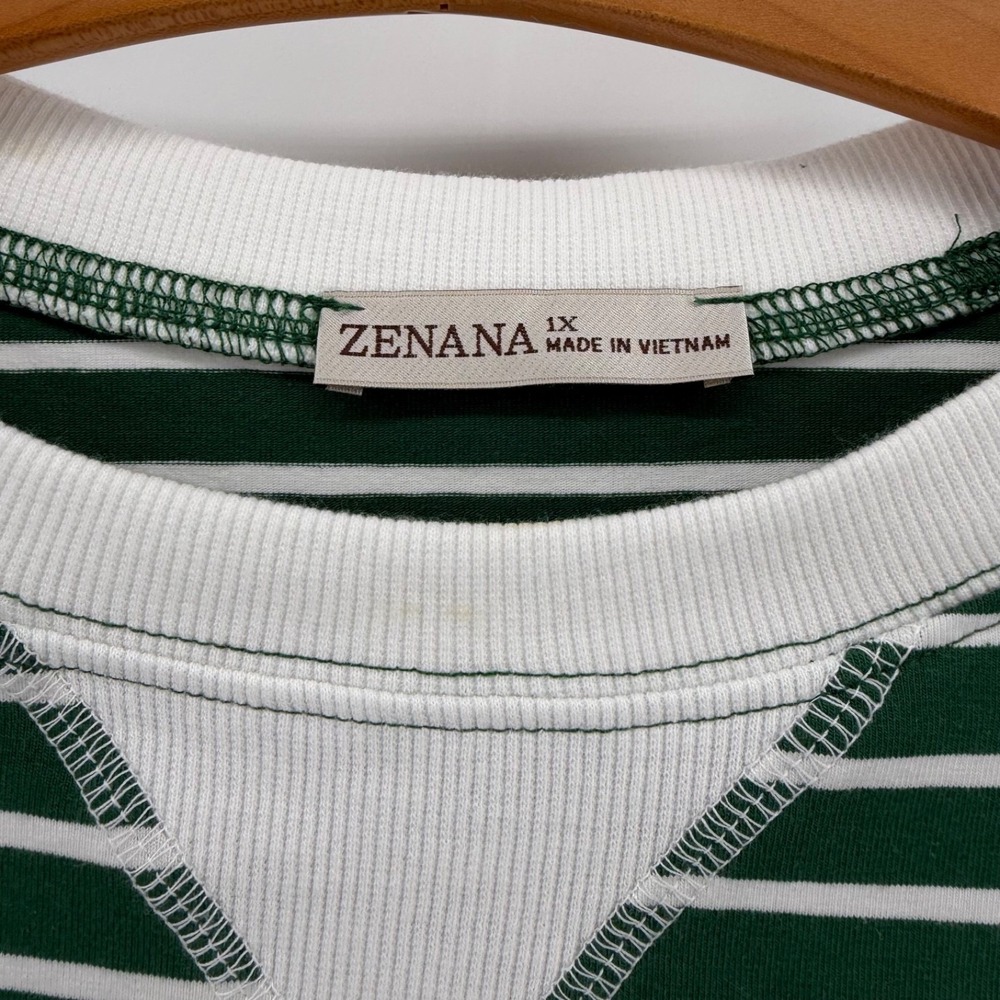 Cotton Zenana Women's Oversized Striped T Shirt Green White Short Sleeve 1X NWOT - Picture 6 of 9